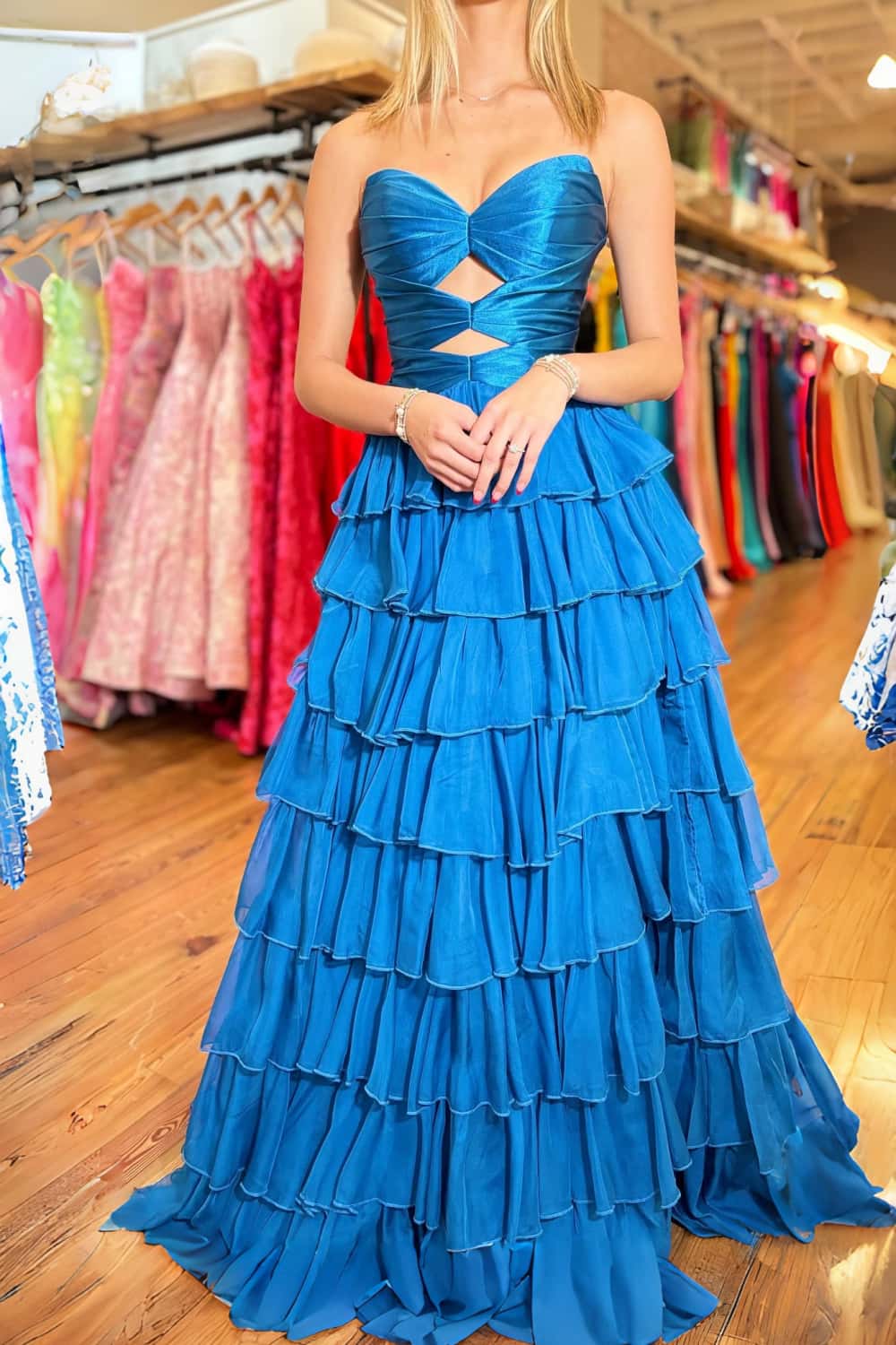 Keyholes Hot Pink A-line Ruffle Prom Dress