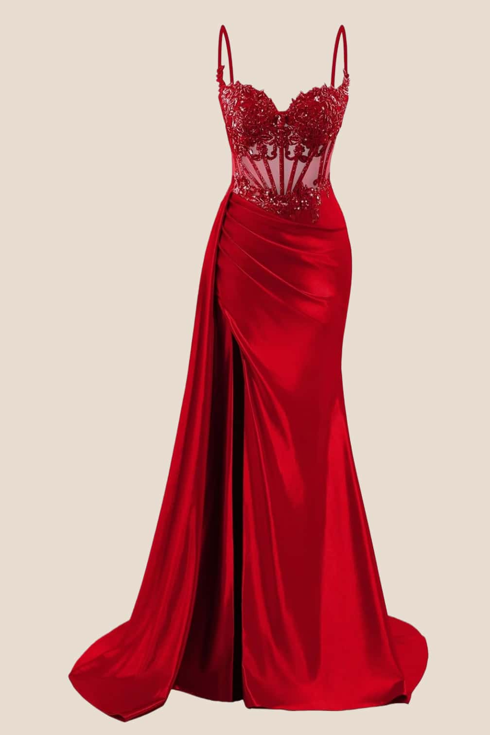 Navy Blue Corset Ruched Satin Prom Dress
