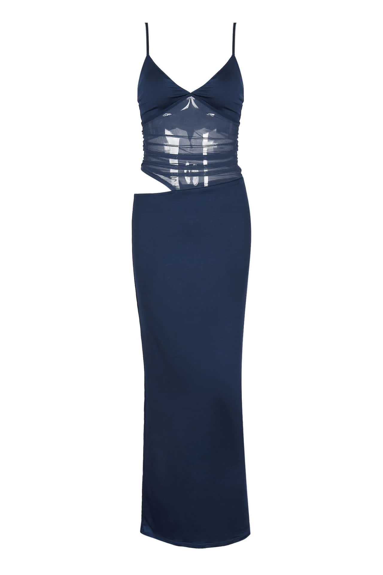 Navy Blue Sheer Cutout Fitted Dress
