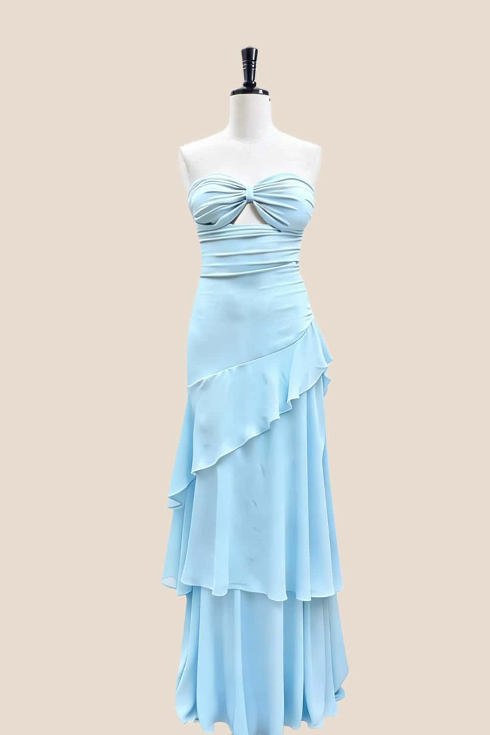 Keyhole Yellow Chiffon Ruffle Maxi Dress