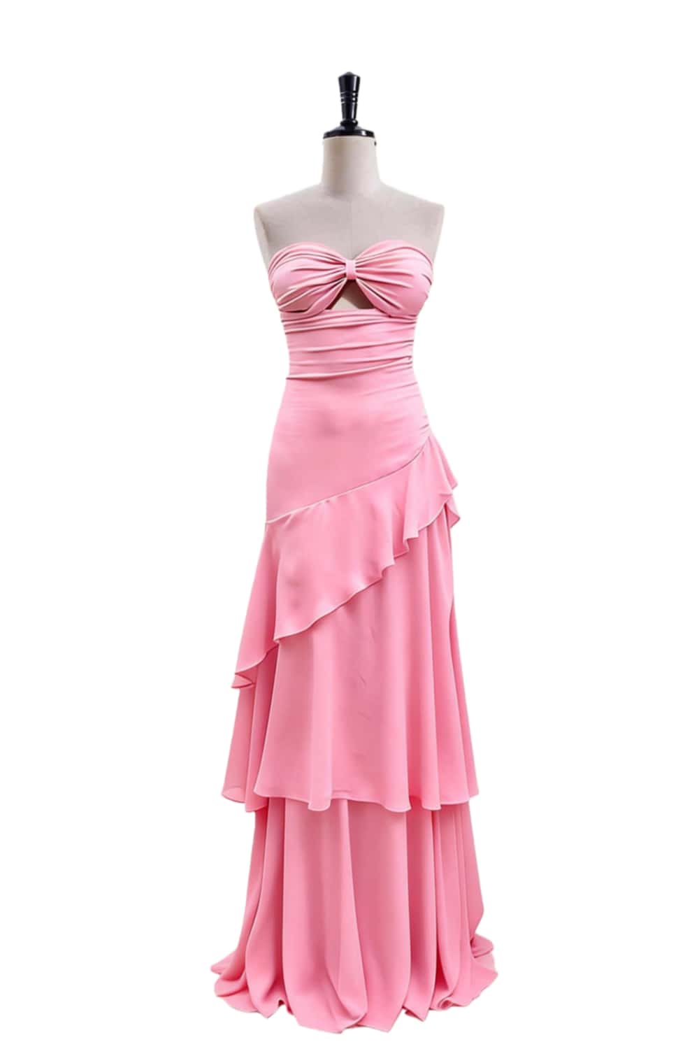 Keyhole Yellow Chiffon Ruffle Maxi Dress