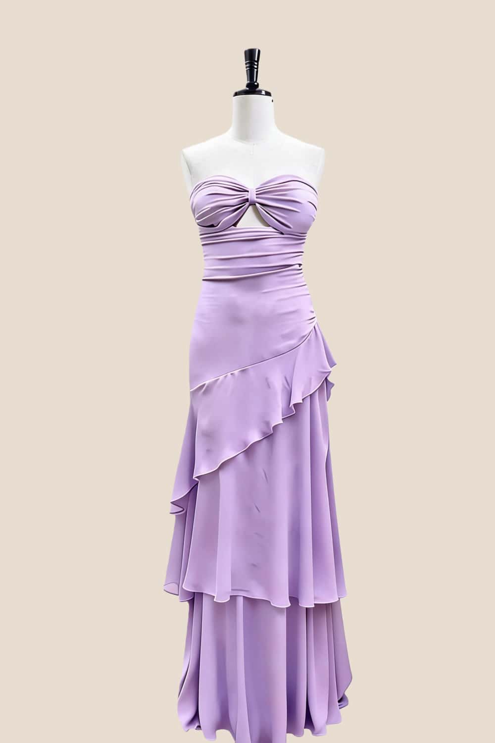 Keyhole Yellow Chiffon Ruffle Maxi Dress