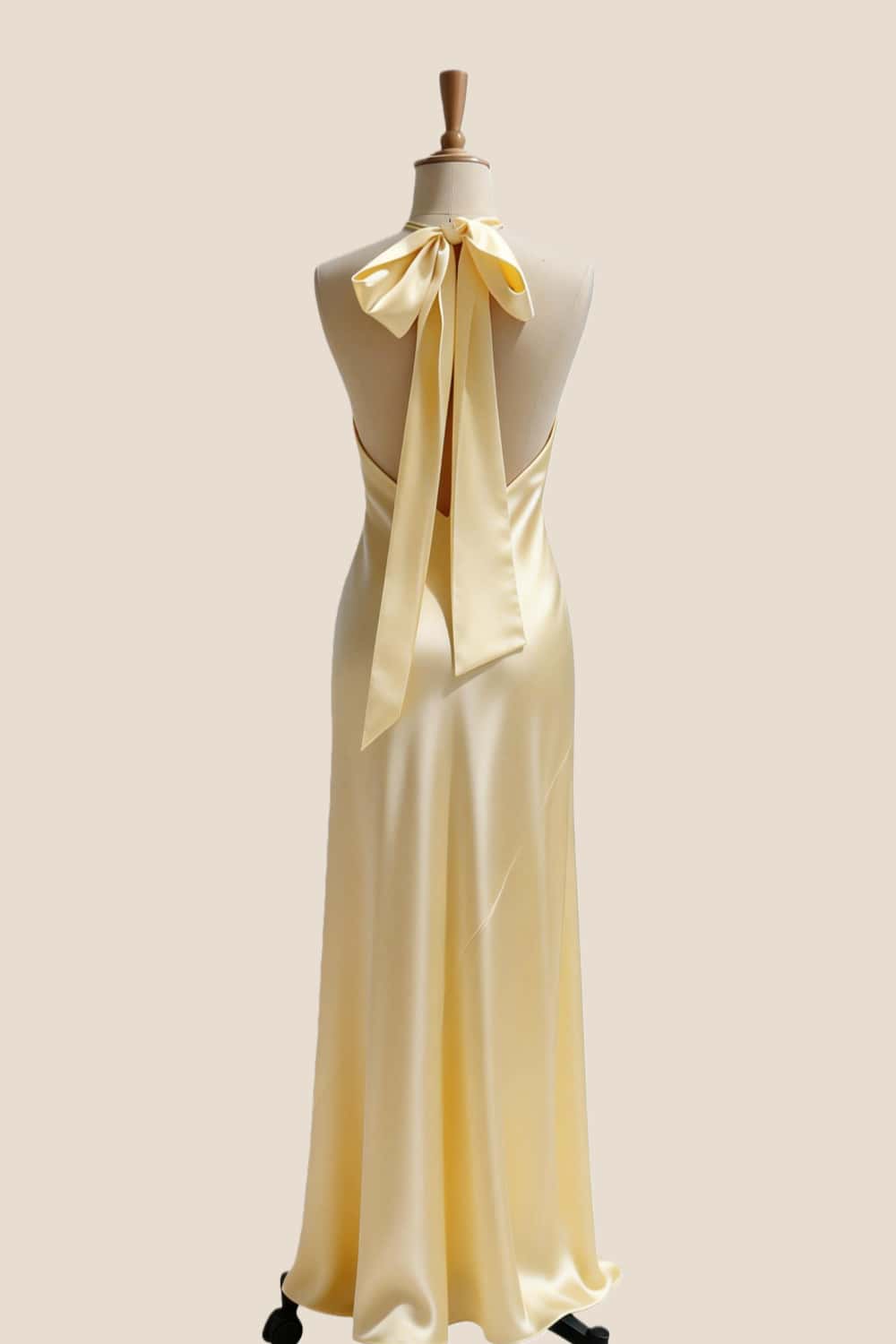 High Neck Pink Satin Fitted Long Bridesmaid Dress