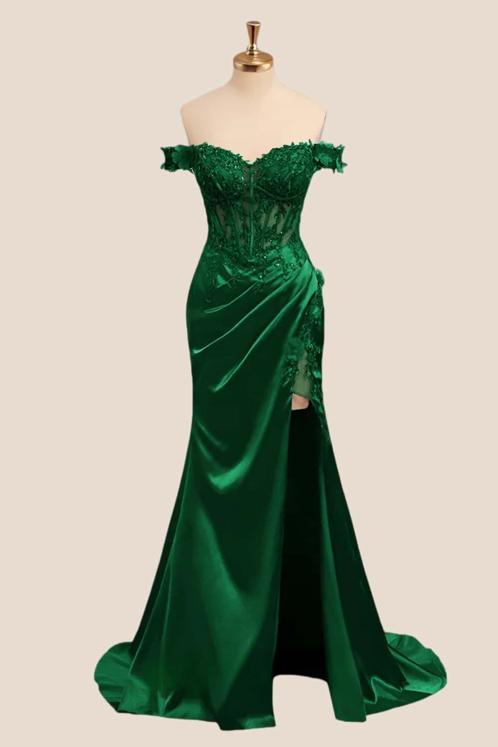 Lace Off the Shoulder Black Satin Mermaid Dress