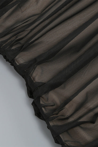 Off the Shoulder Black Ruched Fitted Long Dress