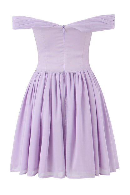 Off the Shoulder Lavender Bow Tie Short Dress
