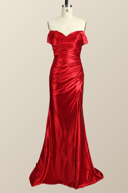 Off the Shoulder Green Satin Mermaid Formal Dress