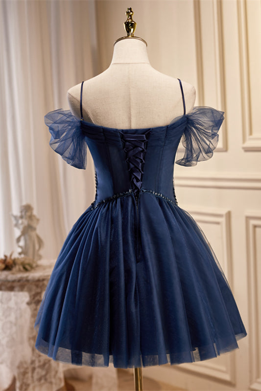 Off the Shoulder Navy Blue Corset Short Party Dress
