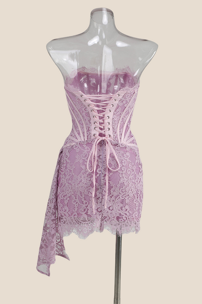 Ivory Tight Lace Short Dress with Train