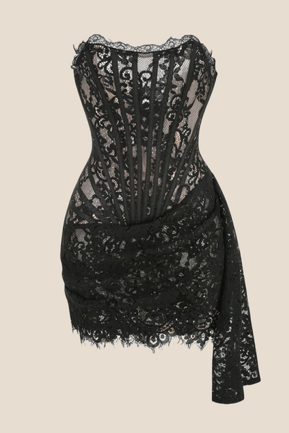 Ivory Tight Lace Short Dress with Train
