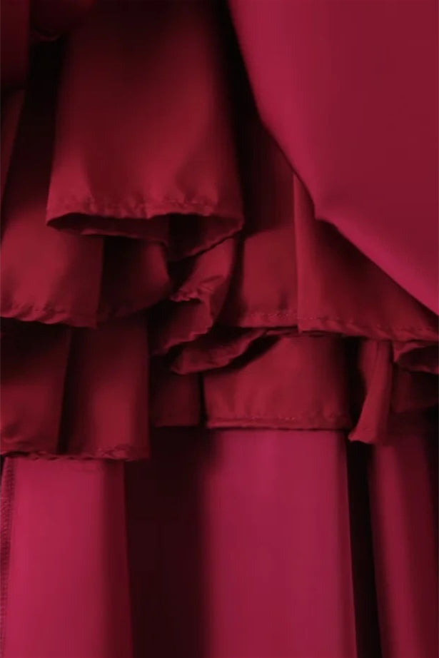 Strapless Burgundy Pleated A-line Midi Dress