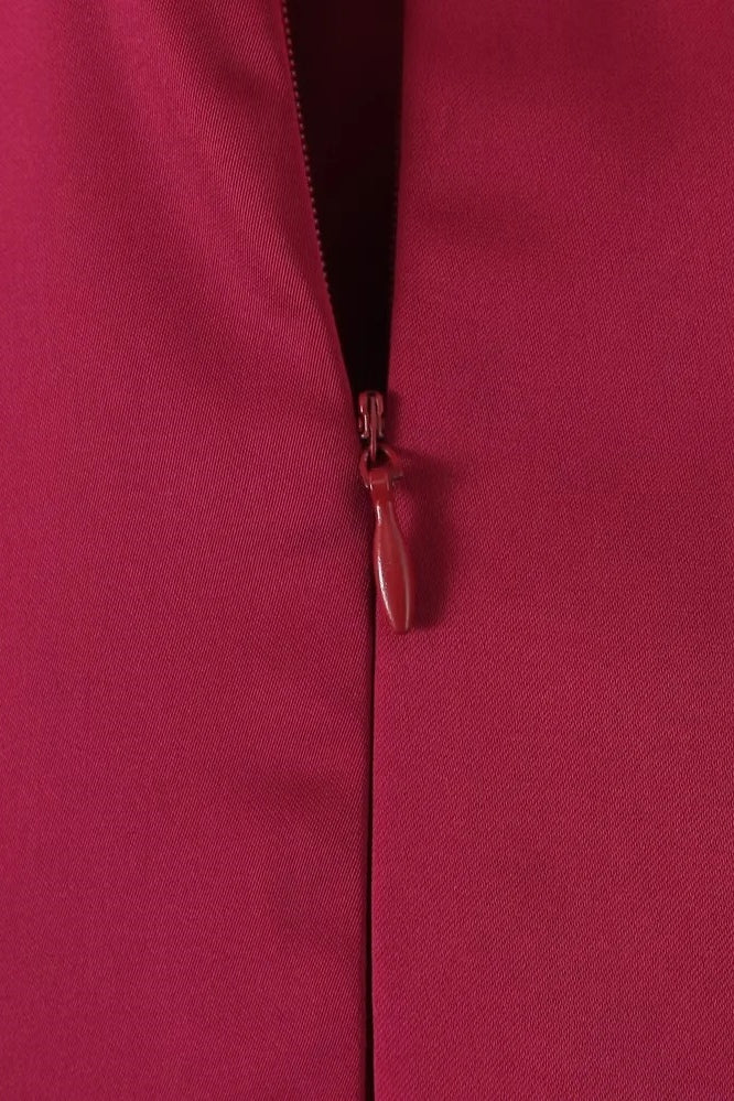 Strapless Burgundy Pleated A-line Midi Dress