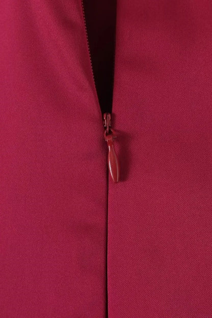 Strapless Burgundy Pleated A-line Midi Dress