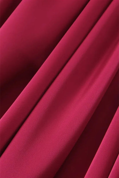 Strapless Burgundy Pleated A-line Midi Dress