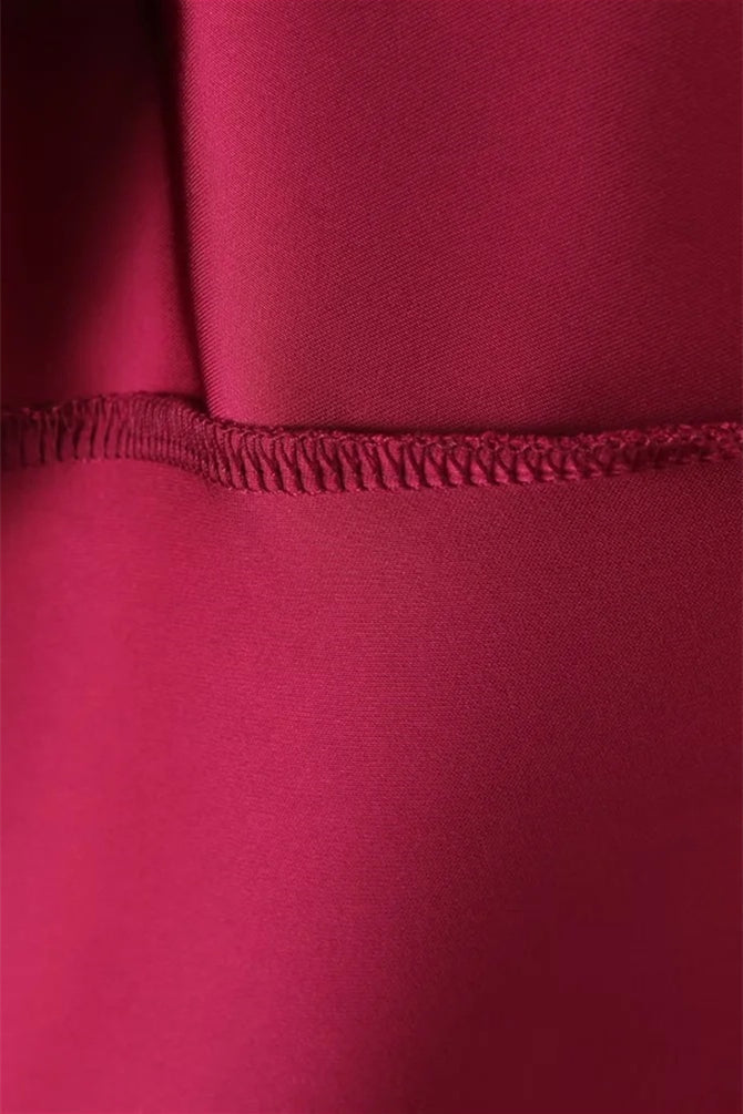 Strapless Burgundy Pleated A-line Midi Dress