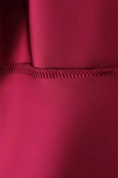Strapless Burgundy Pleated A-line Midi Dress