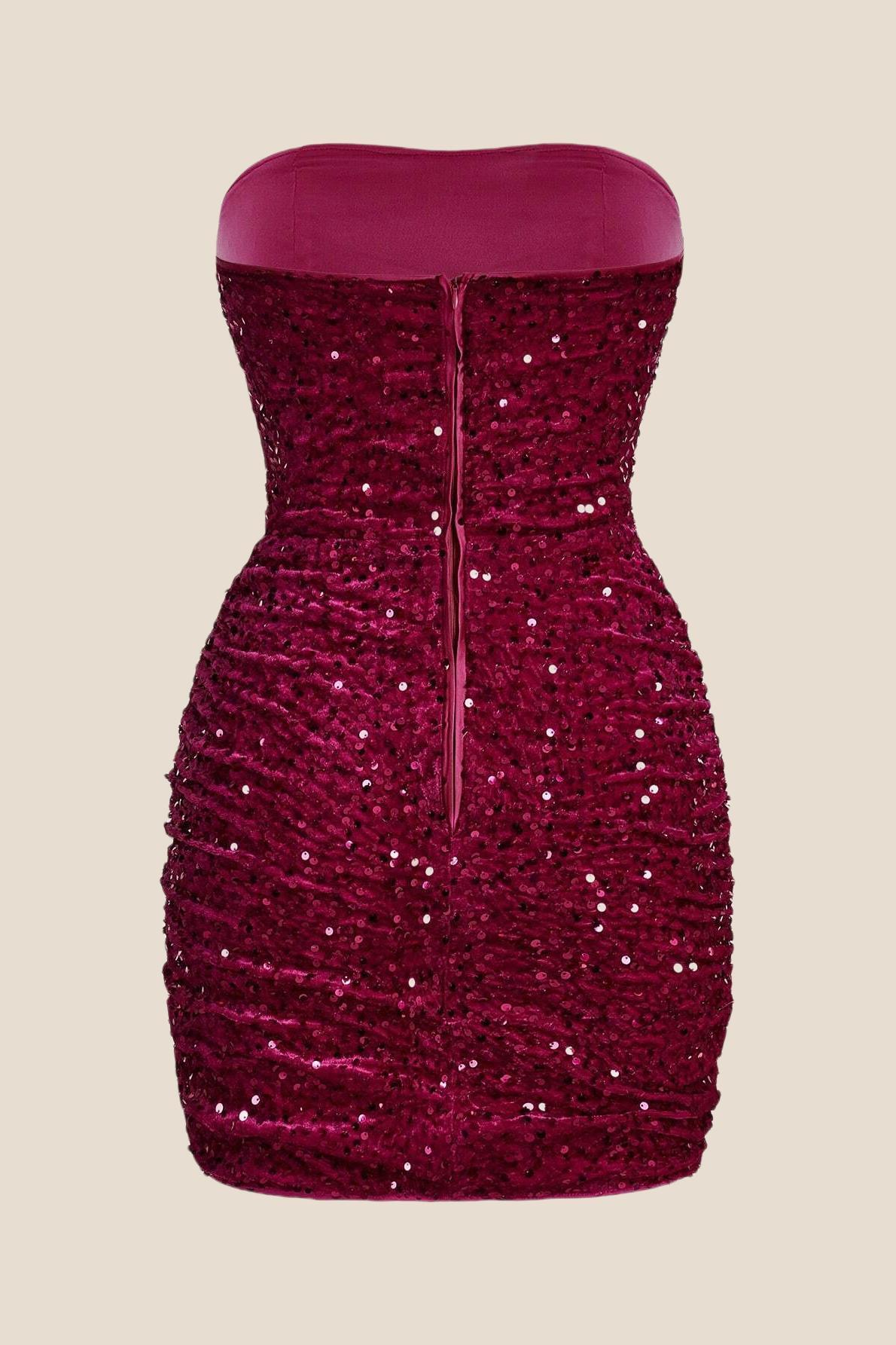 Strapless Fuchsia Bodycon Sequin Short Dress