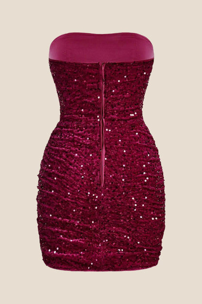 Strapless Fuchsia Bodycon Sequin Short Dress