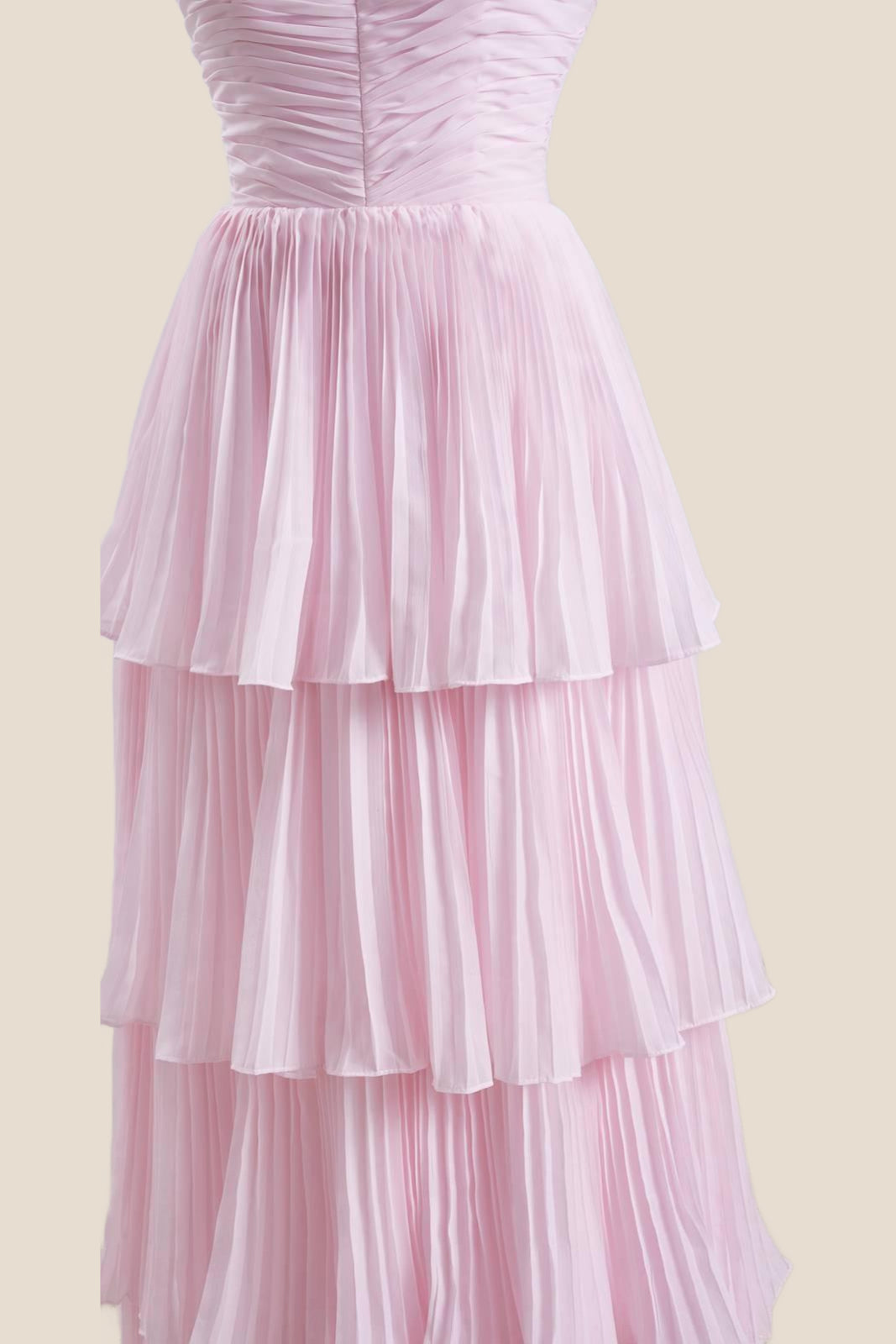 Strapless Burgundy Pleated Tiered Long Party Dress