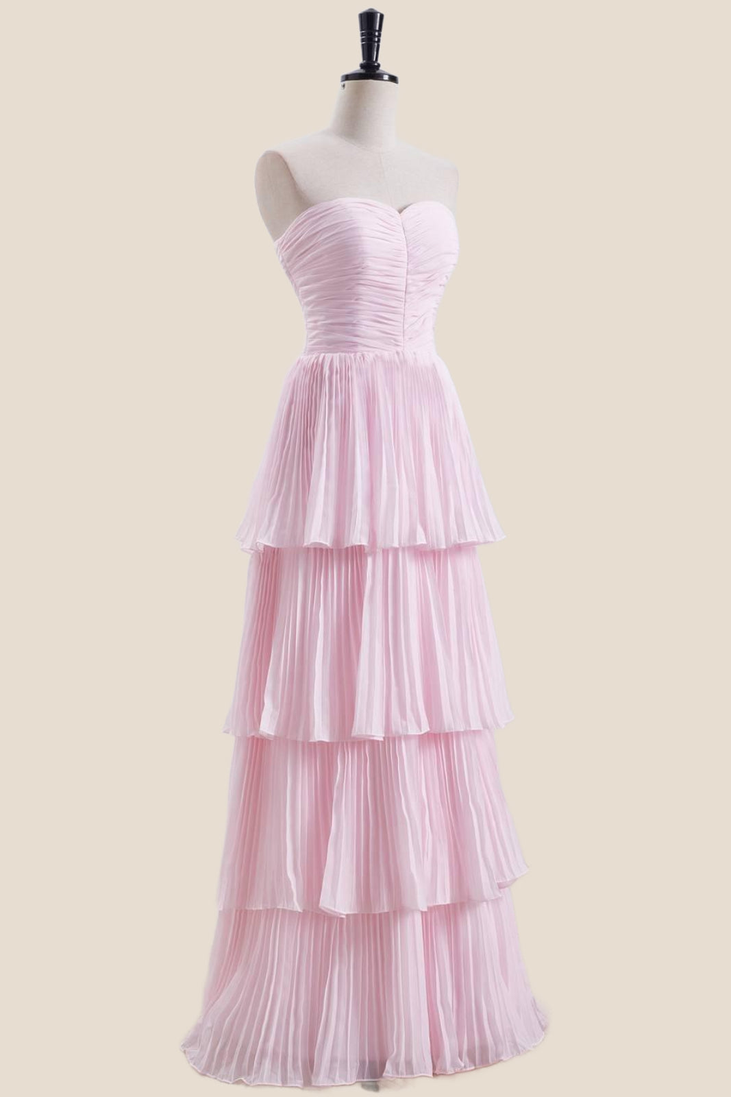 Strapless Burgundy Pleated Tiered Long Party Dress