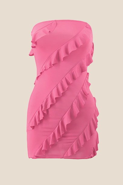 Strapless Coral Ruffled Bodycon Short Dress