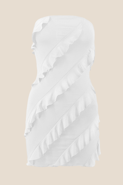 Strapless Coral Ruffled Bodycon Short Dress