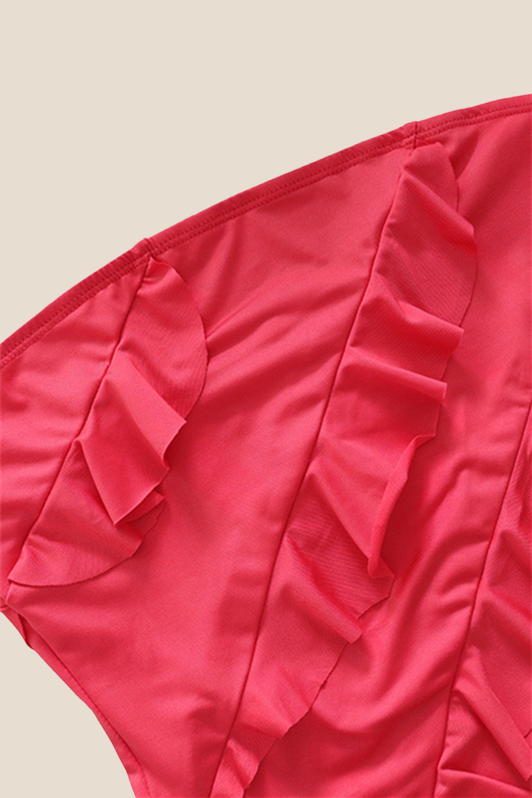 Strapless Coral Ruffled Bodycon Short Dress