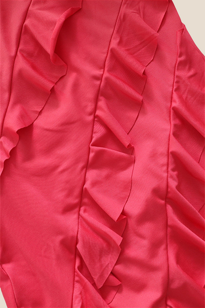 Strapless Coral Ruffled Bodycon Short Dress