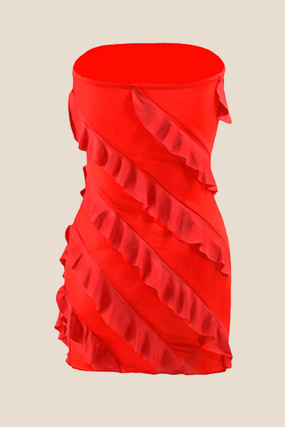 Strapless Coral Ruffled Bodycon Short Dress