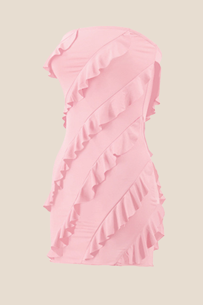 Strapless Coral Ruffled Bodycon Short Dress