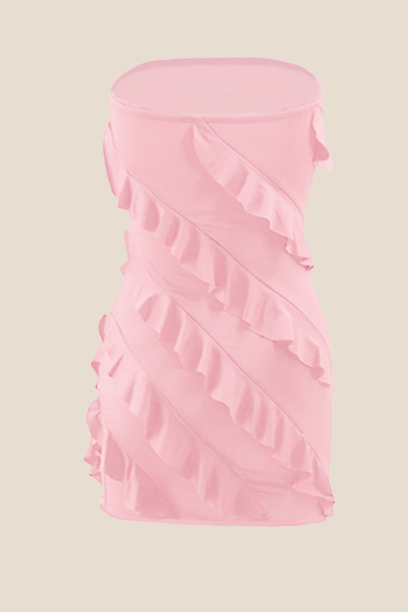 Strapless Coral Ruffled Bodycon Short Dress