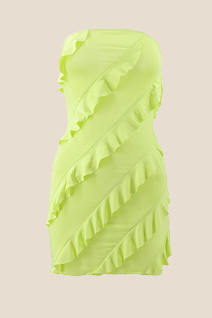 Strapless Coral Ruffled Bodycon Short Dress