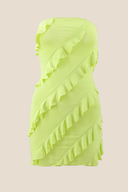 Strapless Coral Ruffled Bodycon Short Dress
