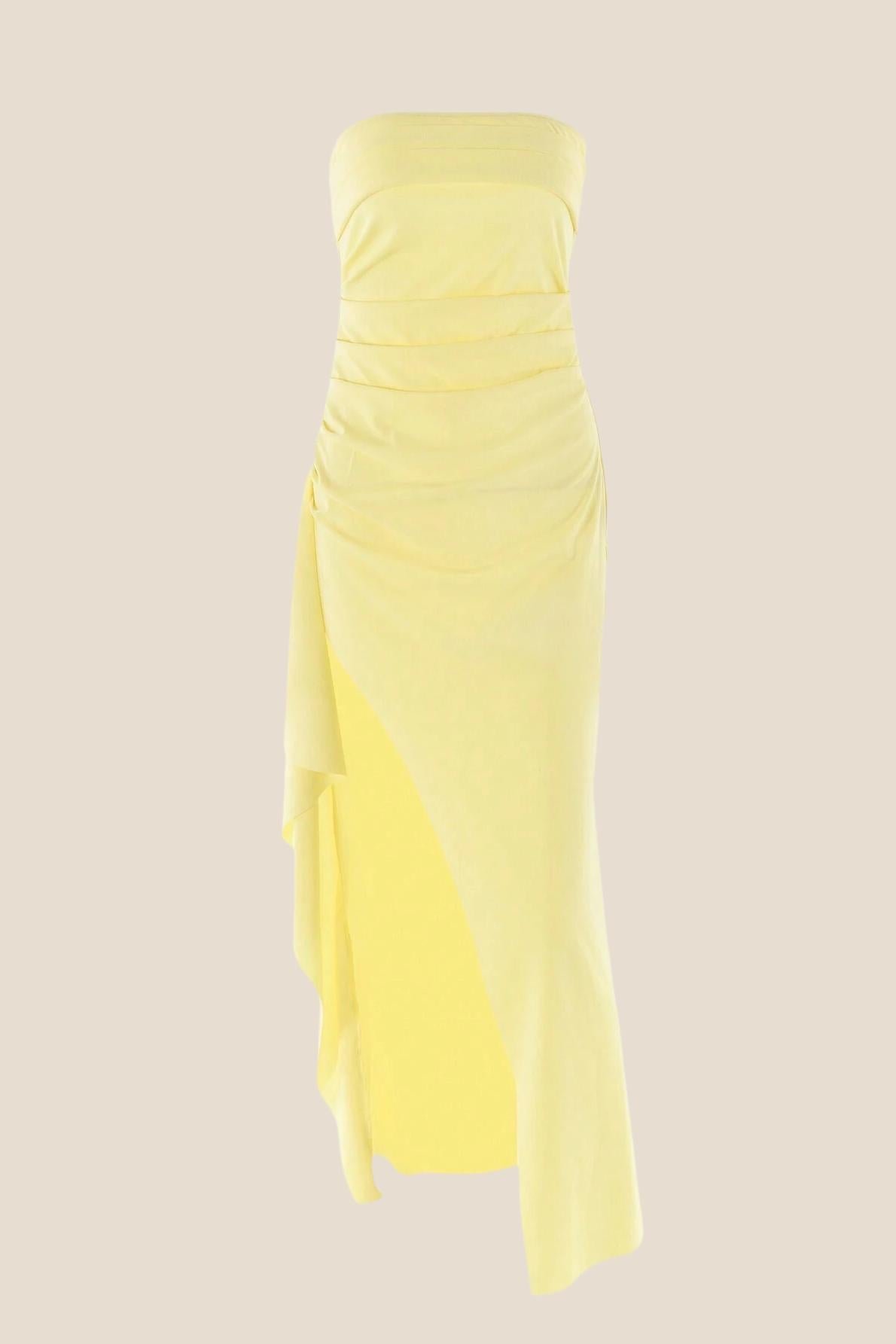 Strapless Burgundy Pleated Long Dress with Slit