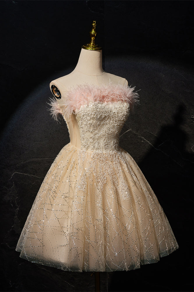 Strapless Champagne A-line Short Princess Dress