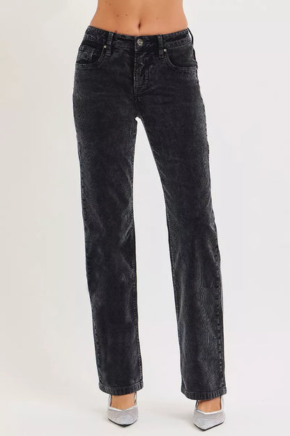 Hazel Blues® |  RISEN Tummy Control Mid Rise Straight Leg Corduroy Pants