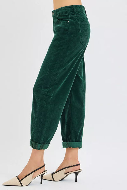 Hazel Blues® |  RISEN High Rise Crop Barrel Cordurory Pants
