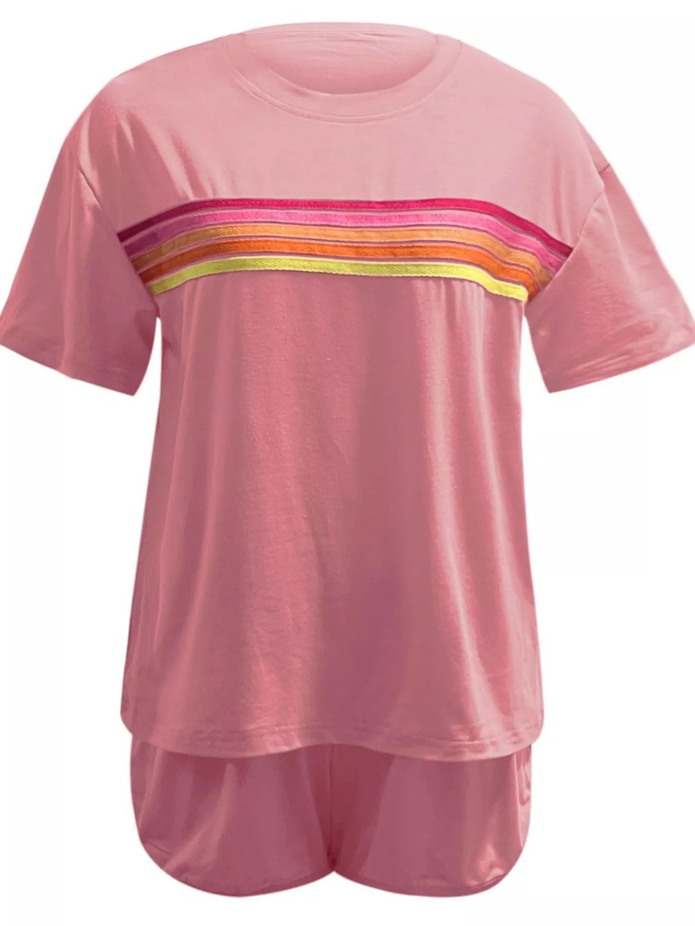 Hazel Blues® |  Rainbow Striped Round Neck Top and Shorts Set