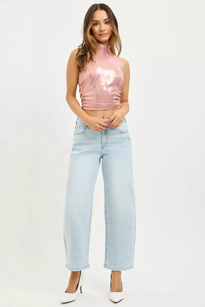 Hazel Blues® |  RISEN High Rise Crop Barrel Jeans