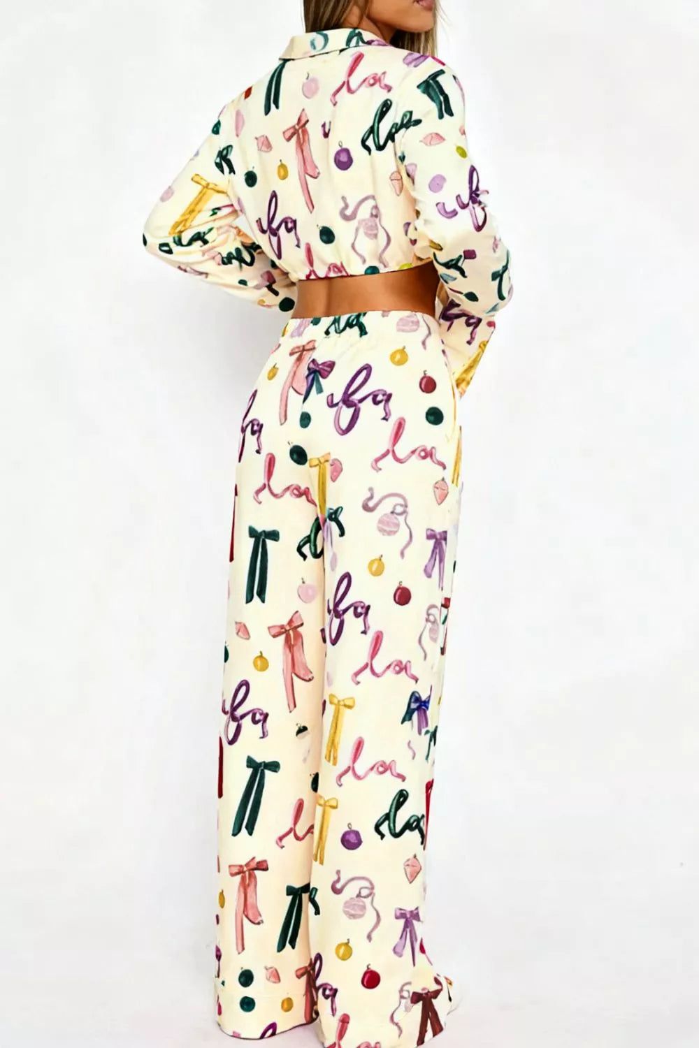 Hazel Blues® |  Bow Print Top and Wide Leg Pants Lounge Set