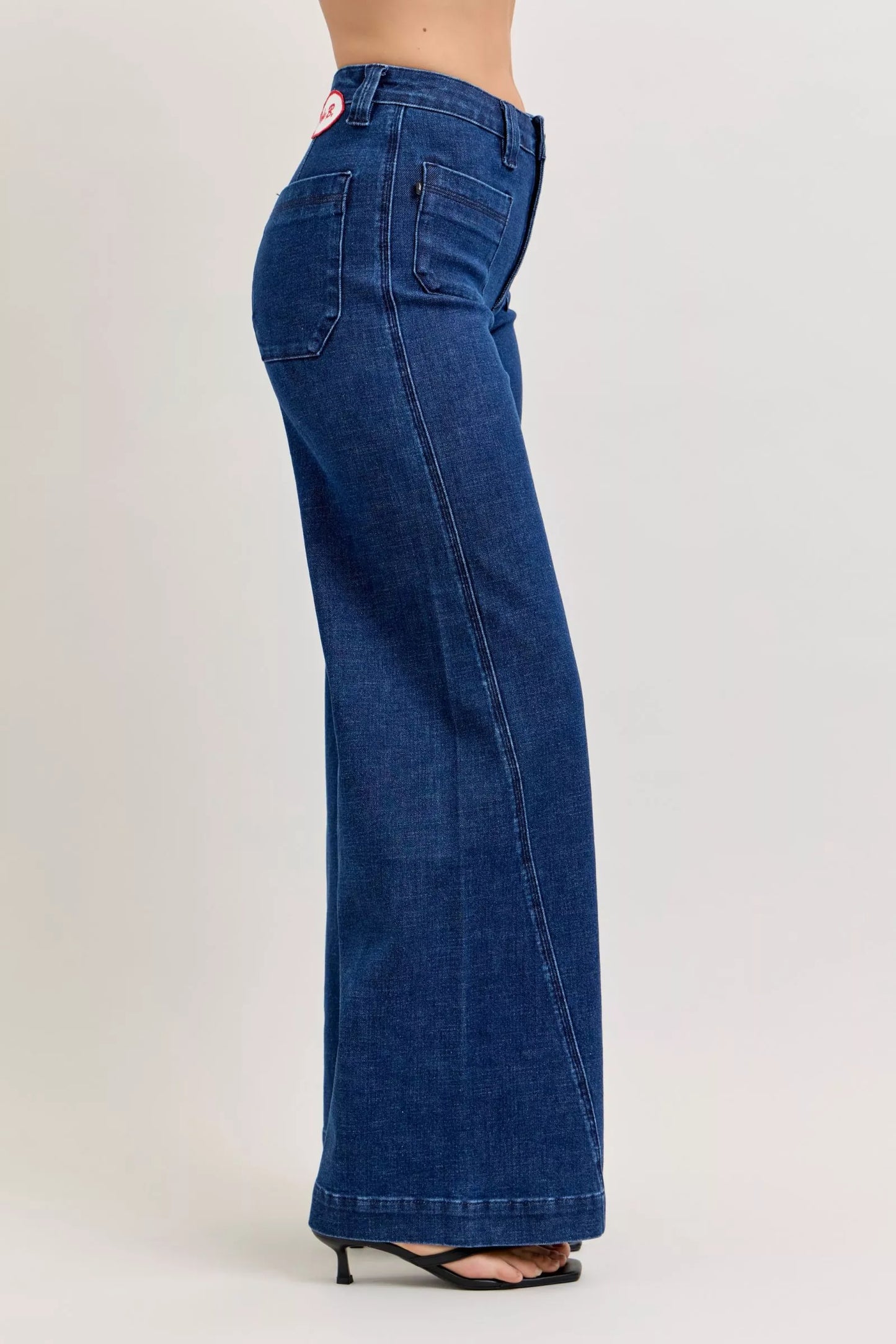 Hazel Blues® |  Judy Blue High-Waisted Retro Wide Jeans with Patch Pkts & Twisted Seams
