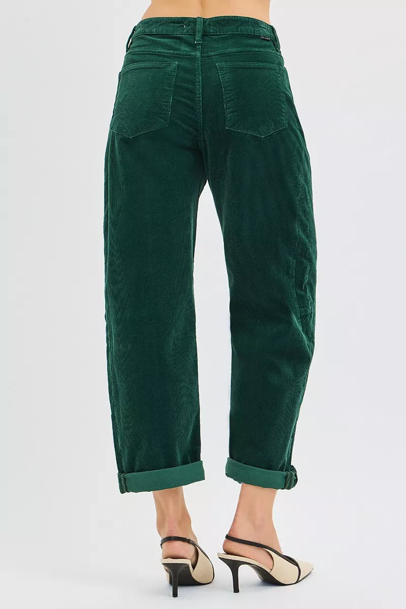 Hazel Blues® |  RISEN High Rise Crop Barrel Cordurory Pants