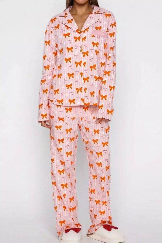 Hazel Blues® |  Bow Print Top and Wide Leg Pants Lounge Set