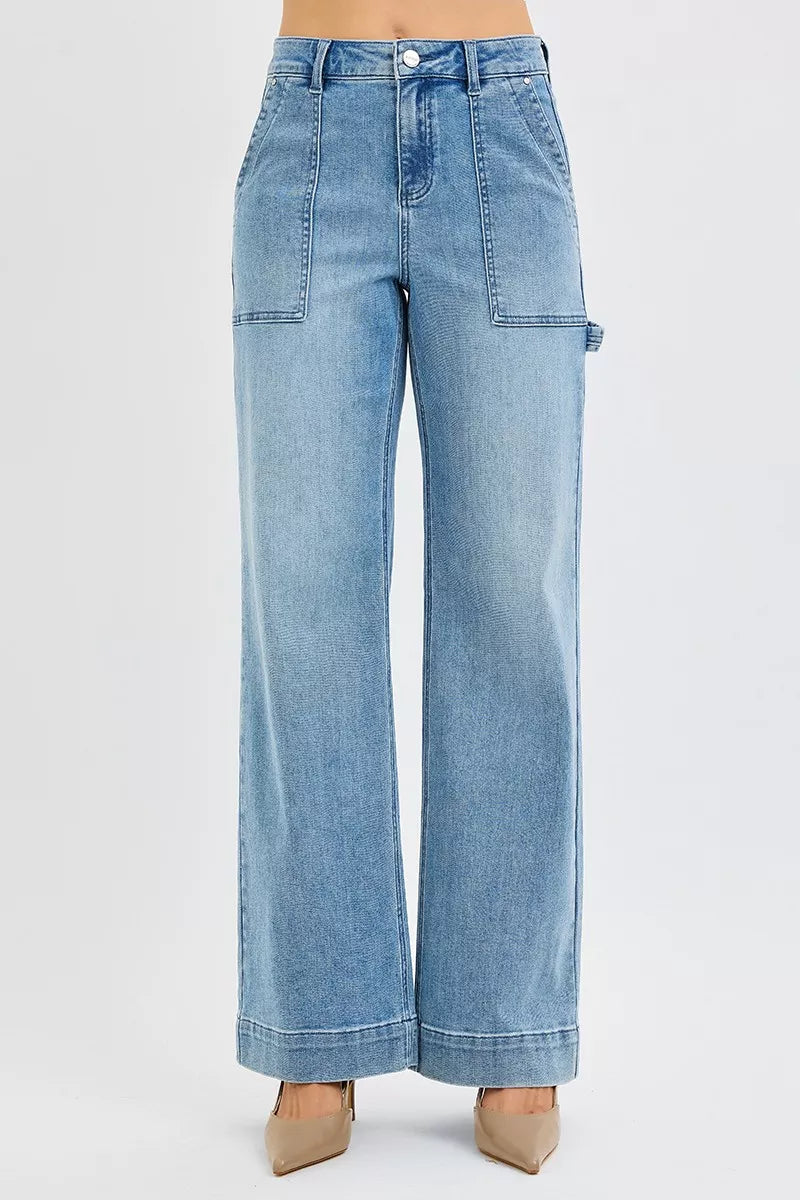 Hazel Blues® | RISEN High Rise Straight Leg Jeans with Front Pockets