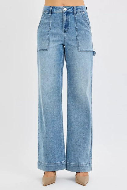 Hazel Blues® | RISEN High Rise Straight Leg Jeans with Front Pockets