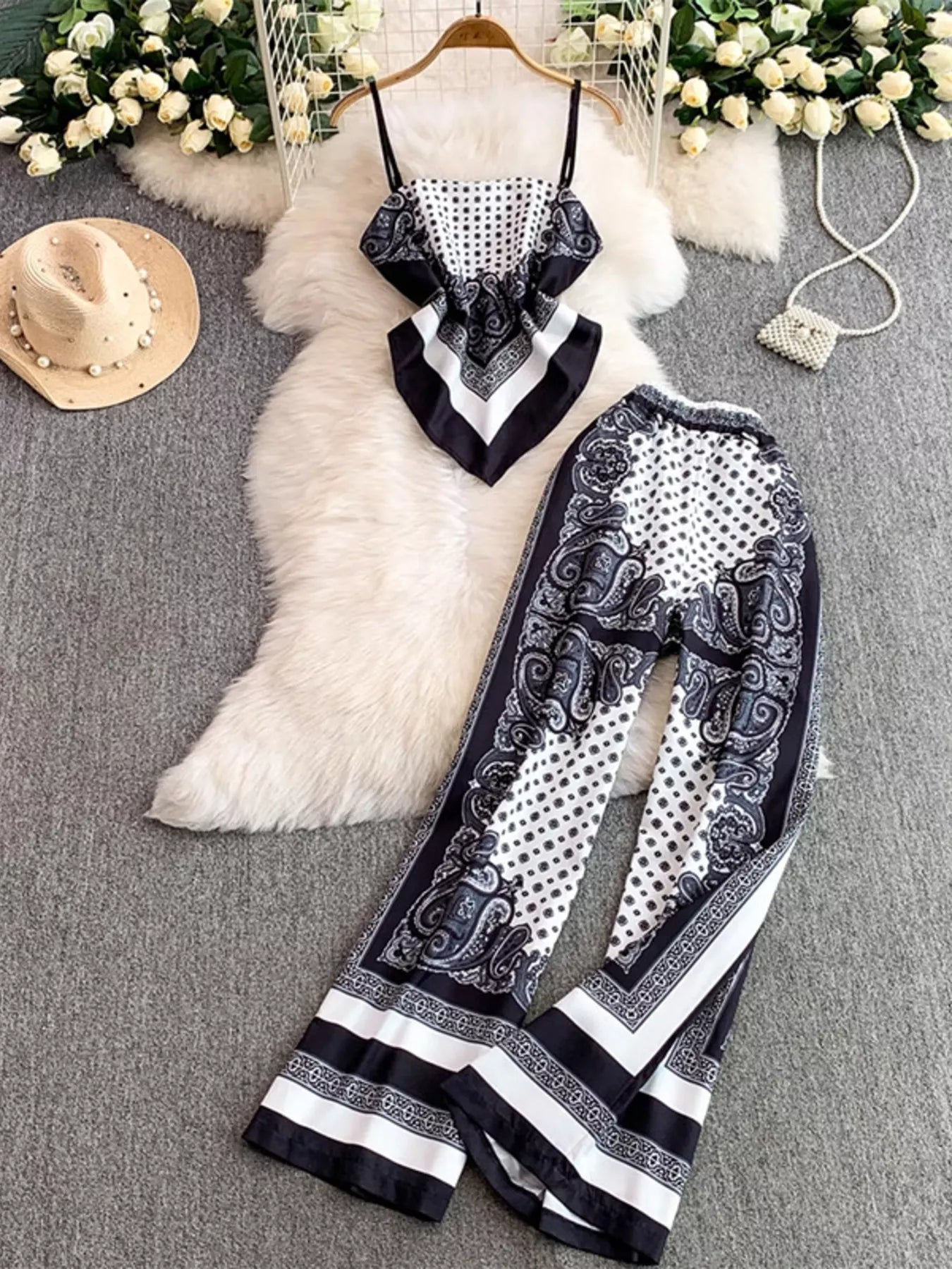 Hazel Blues® |  Tie Back Printed Cami and Pants Set