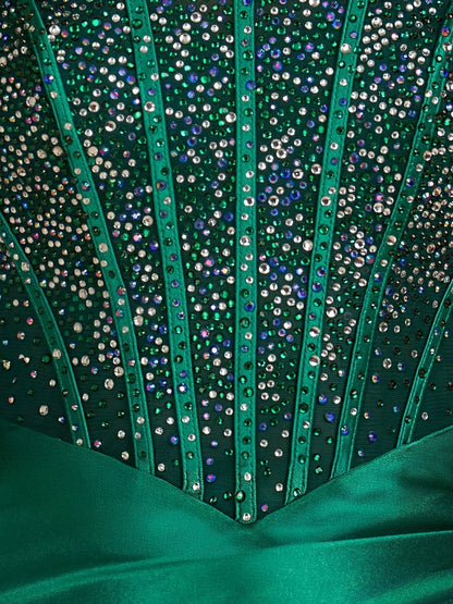 Dark Green - Bodycon Strapless Satin Corset Homecoming Dresses With Beads