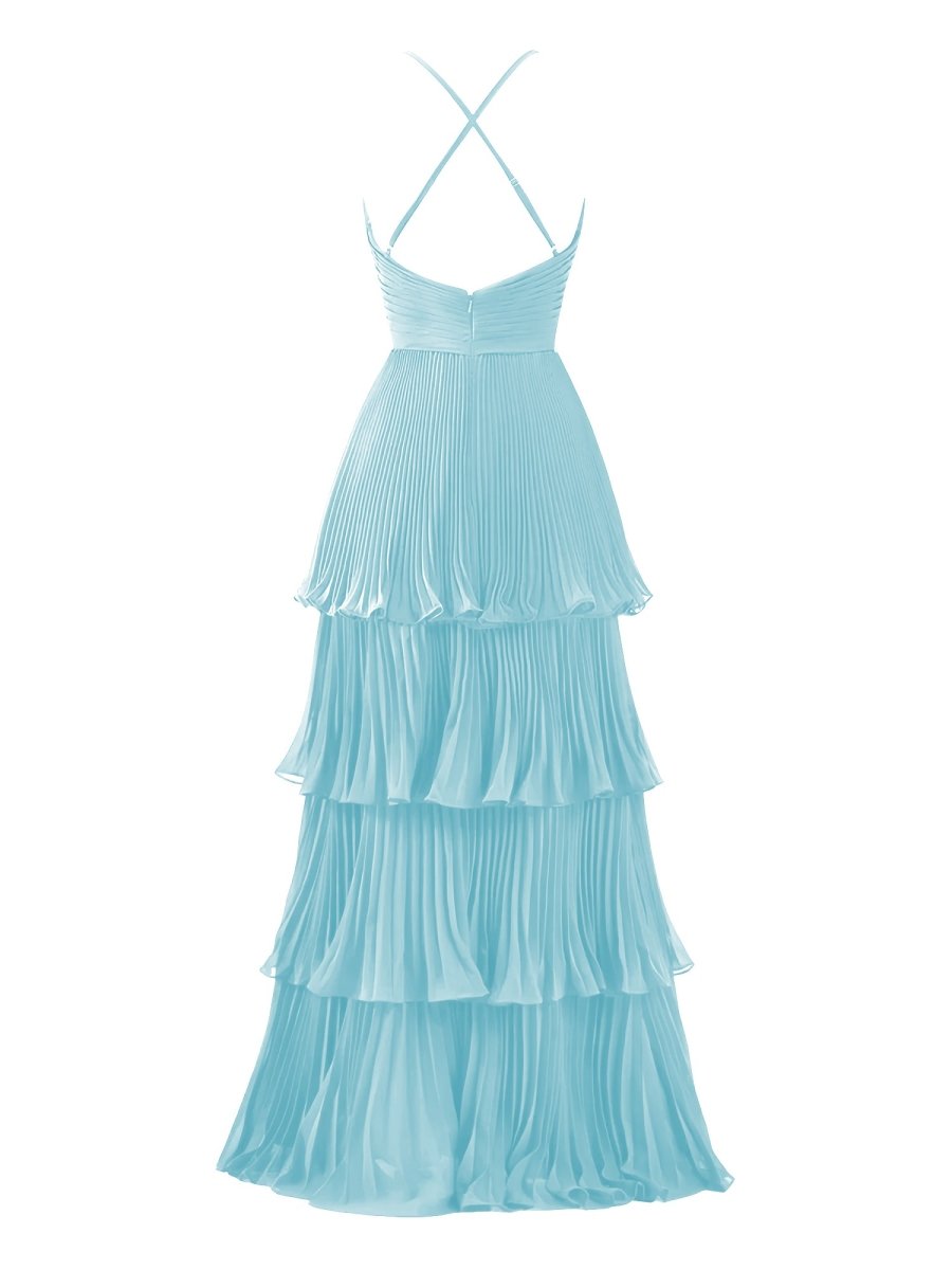 Dark Green A-Line Tiered Floor Length Chiffon Bridesmaid Dress