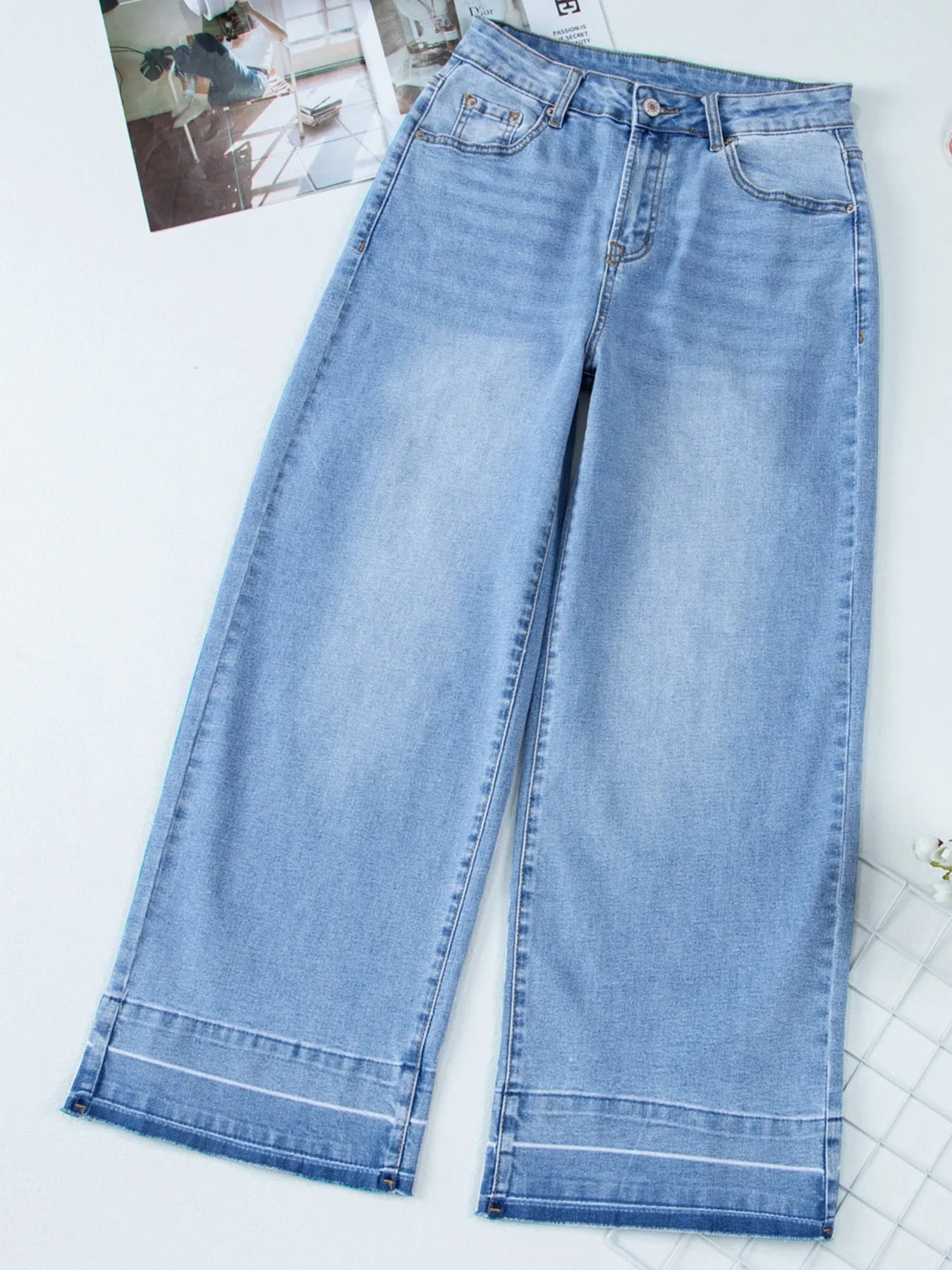 Hazel Blues® |  High Waist Wide Leg Washed Jeans