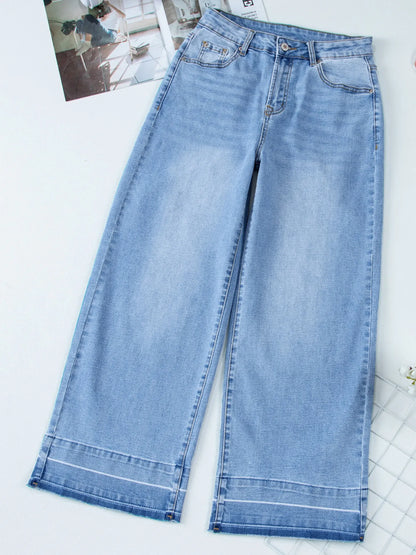 Hazel Blues® |  High Waist Wide Leg Washed Jeans